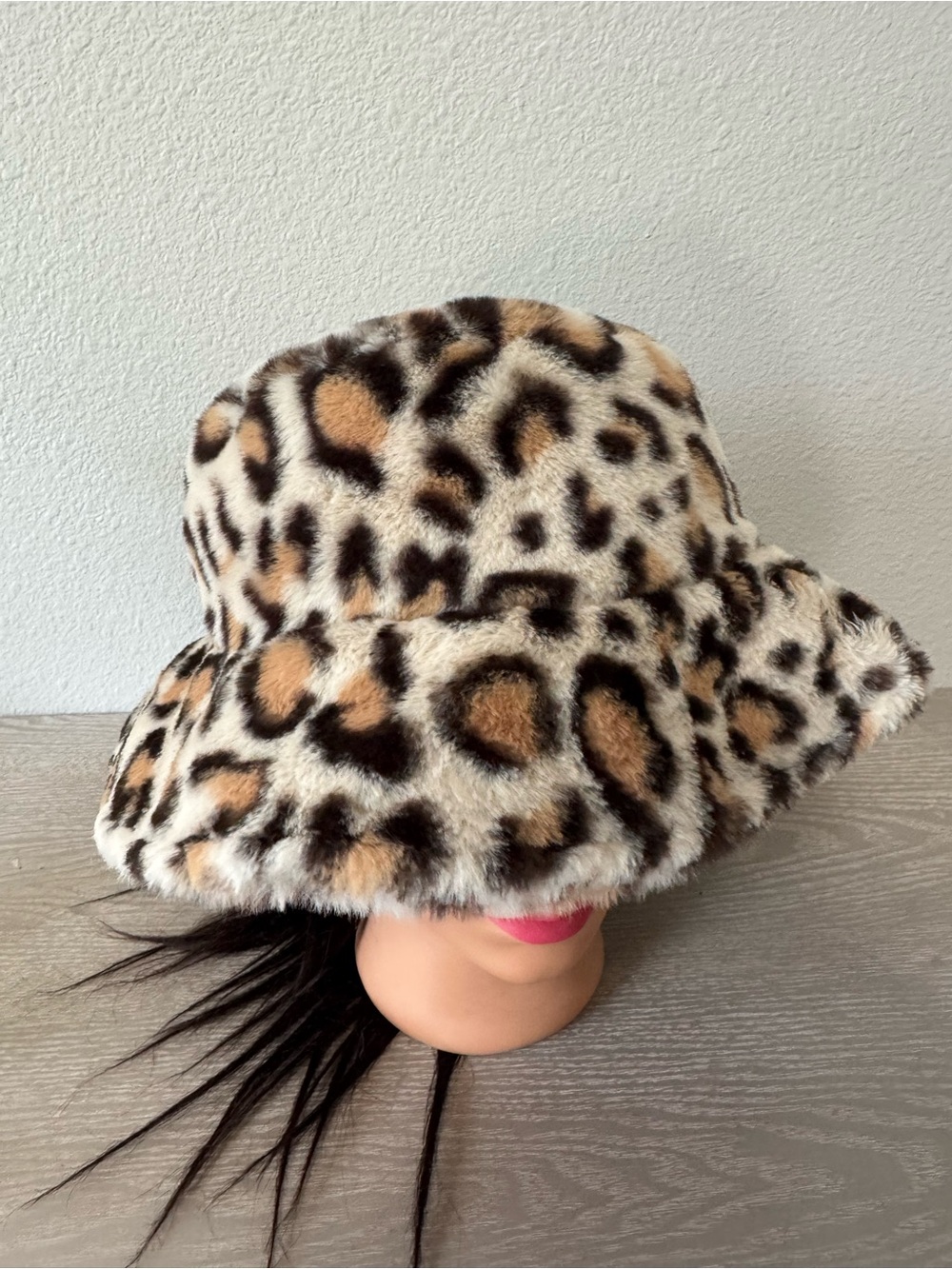 Springs faux-fur leopard print bucket hat adjustable size